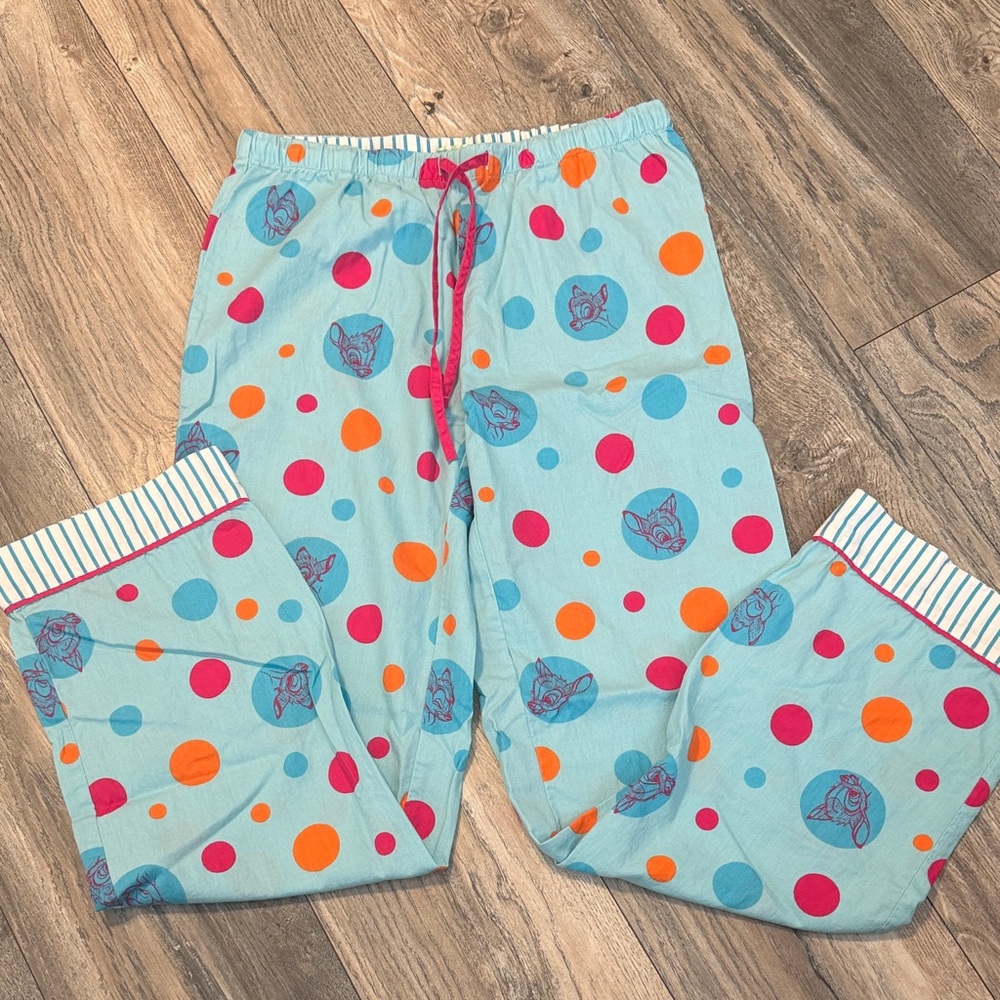 Disney Vintage Bambi Blue Pajama Bottoms with Colorful Dots